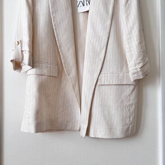 Zara Linen Blend Blazer w/ Rolled Up Sleeves - Picture 9 of 12